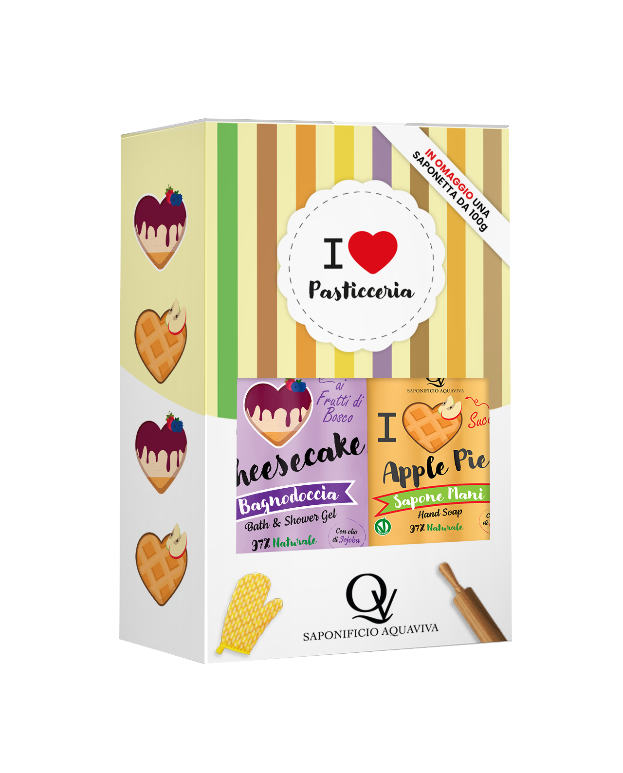 Confezione Regalo Bagnodoccia Cheescake e Sapone Mani Apple Pie 100% Vegan Saponificio Aquaviva