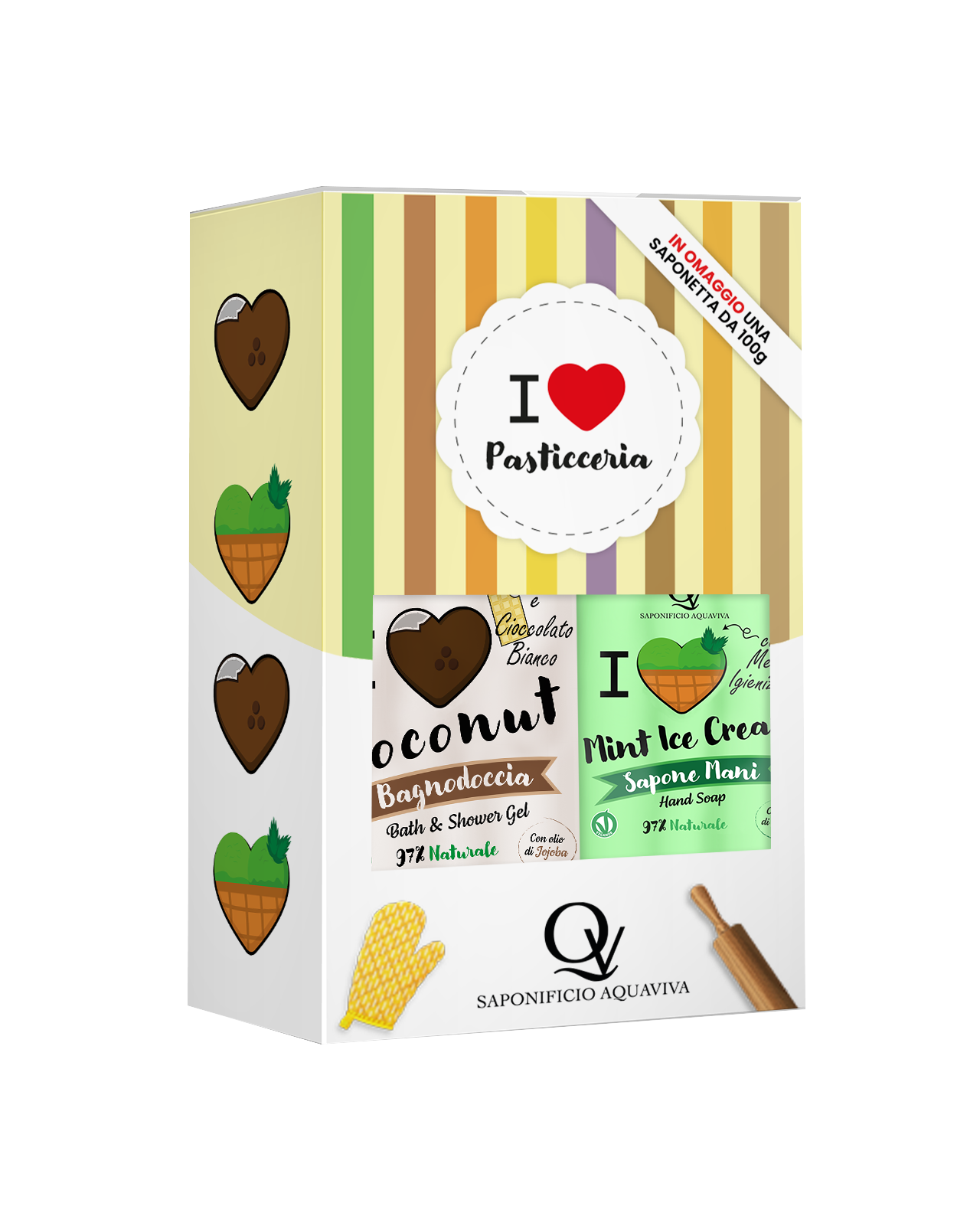 Confezione Regalo Bagnodoccia al Cocco e Sapone Mani Gelato alla Menta 100% Vegan Saponificio Aquaviva