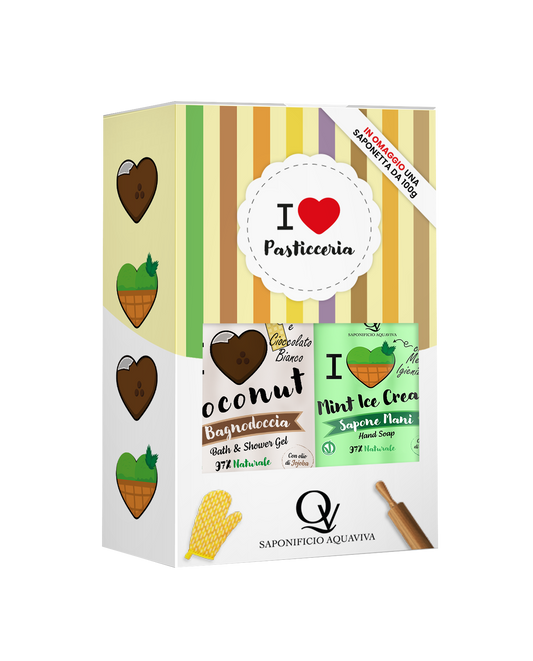 Confezione Regalo Bagnodoccia al Cocco e Sapone Mani Gelato alla Menta 100% Vegan Saponificio Aquaviva