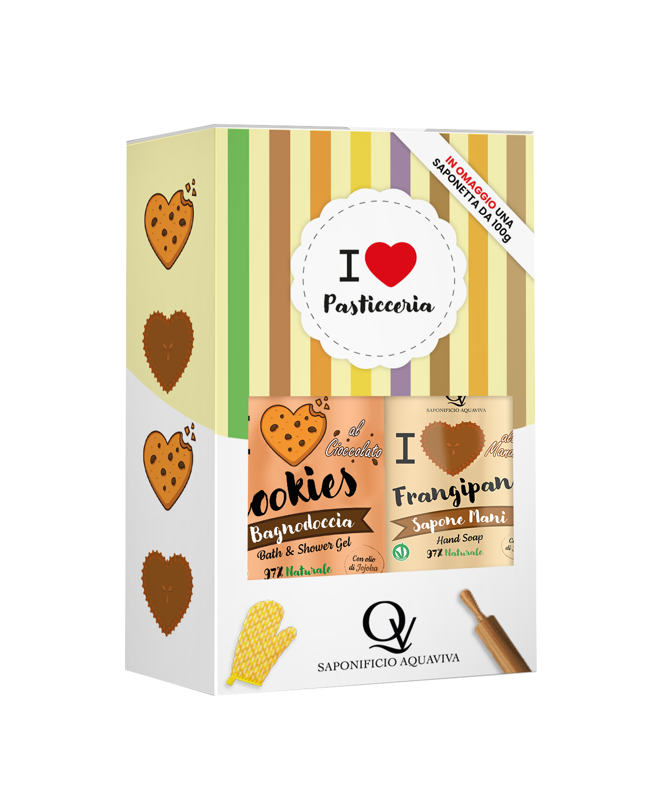Confezione Regalo Bagnodoccia Cookies al Cioccolato e Sapone Mani Torta Frangipane 100% Vegan Saponificio Aquaviva
