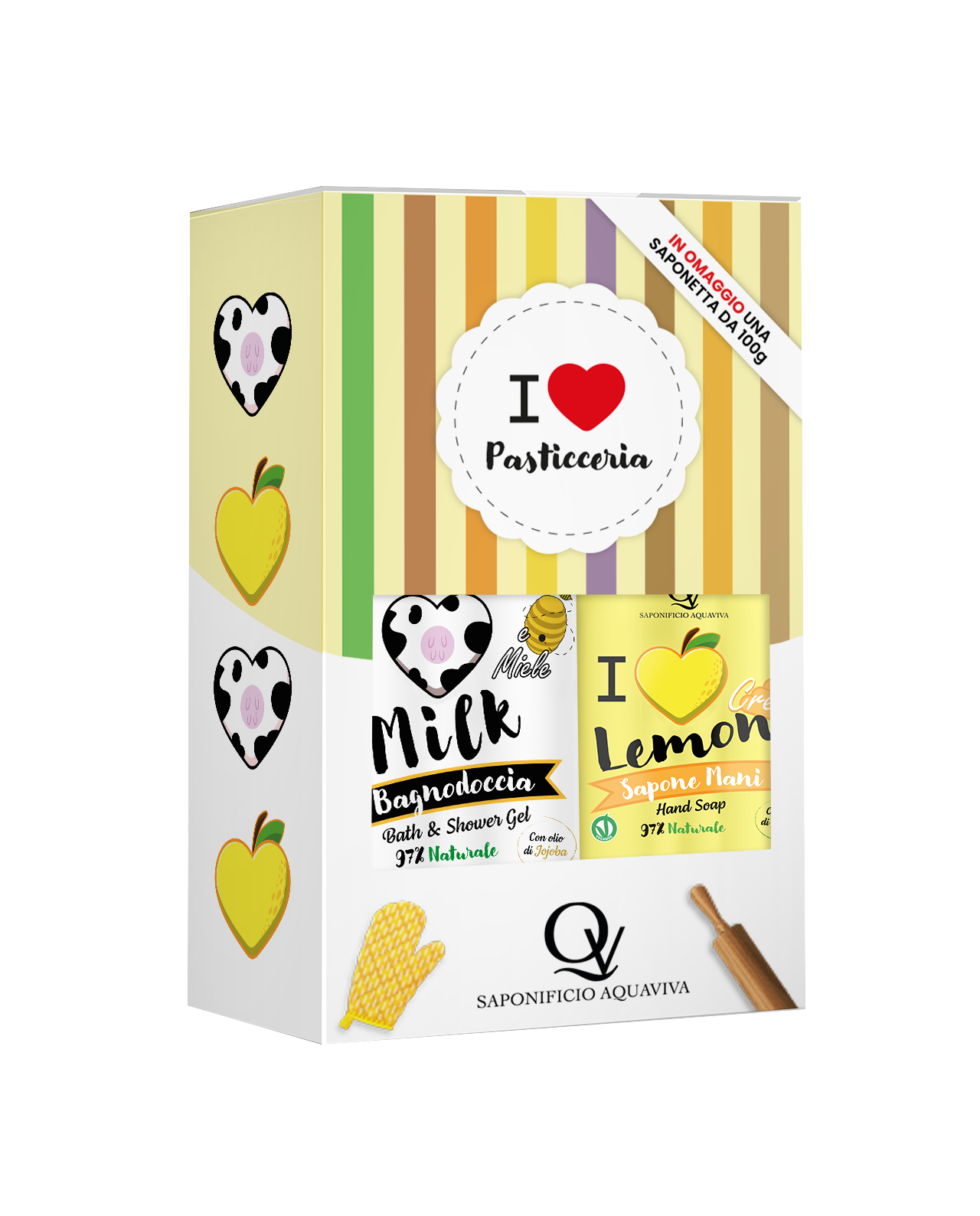 Confezione Regalo Bagnodoccia Latte e Miele e Sapone Mani Crema al Limone Saponificio Aquaviva
