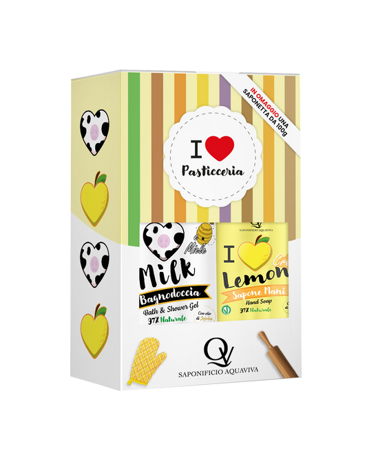 Confezione Regalo Bagnodoccia Latte e Miele e Sapone Mani Crema al Limone Saponificio Aquaviva