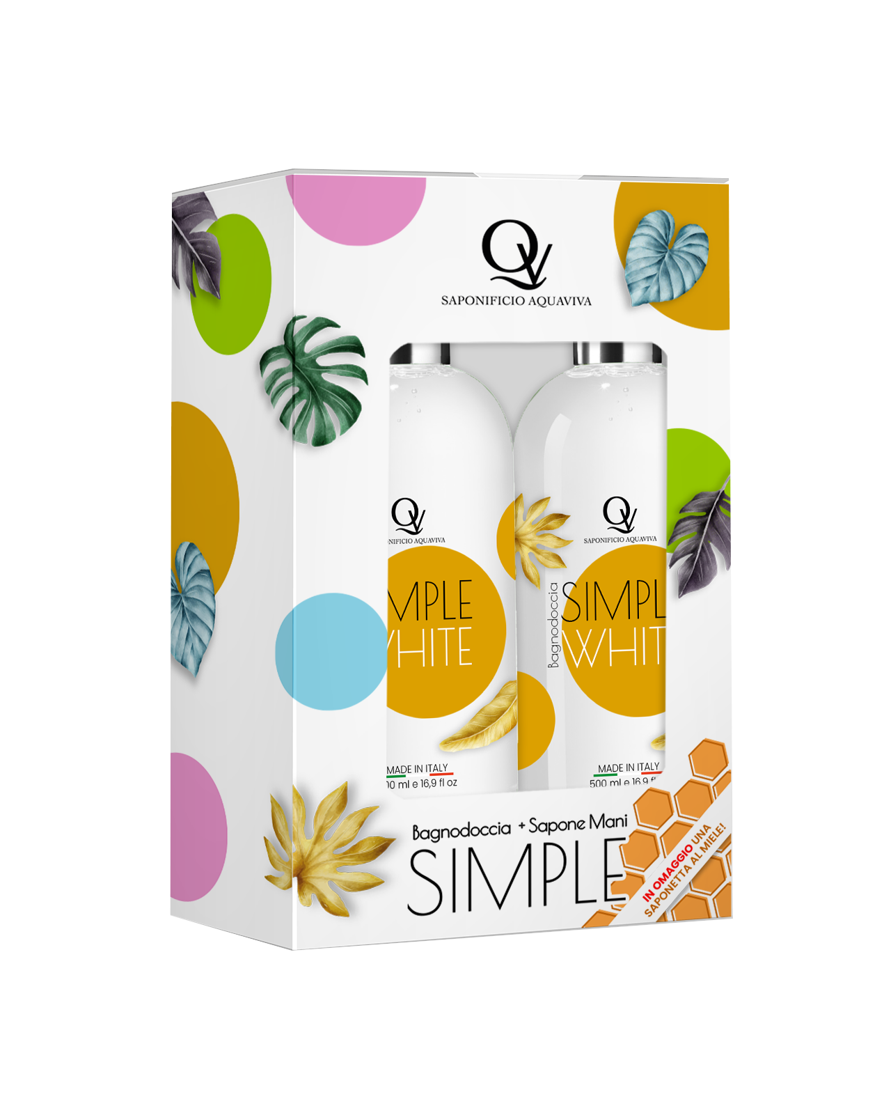 Confezione Regalo Bagnodoccia e Sapone Mani "Simple White" alla Vaniglia e Zenzero Saponificio Aquaviva