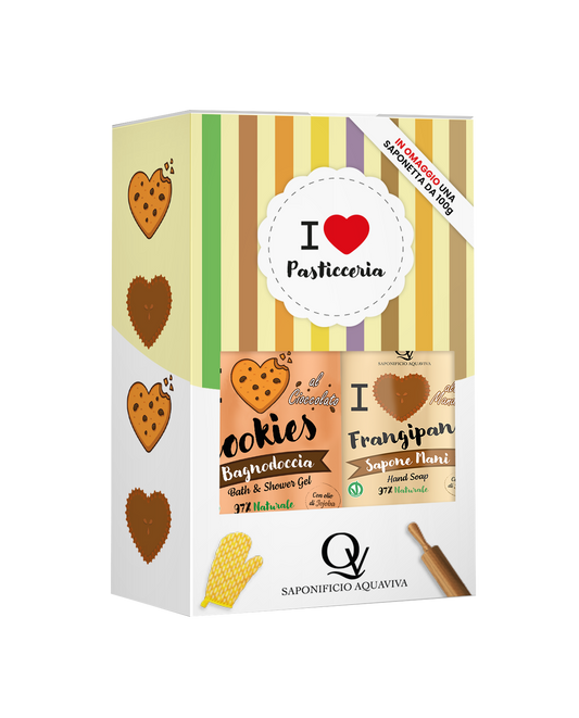 Confezione Regalo Bagnodoccia Cookies al Cioccolato e Sapone Mani Torta Frangipane 100% Vegan Saponificio Aquaviva
